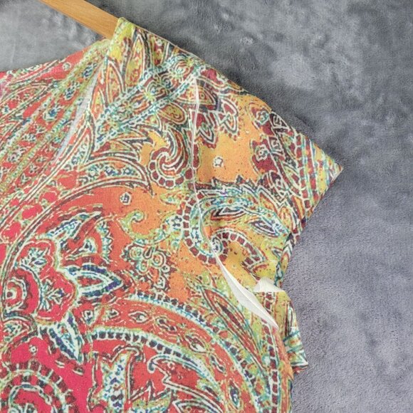 Coldwater Creek Womens Paisley Floral Top XXL Multicolor Short Sleeve Boho Artsy - Picture 3 of 9